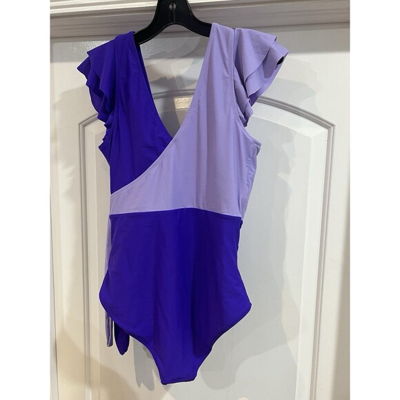 Blooming Jelly Swimsuit Slimming Purple One Piece Cross Cross Ruffle Sz XL Beach - Picture 6 of 7
